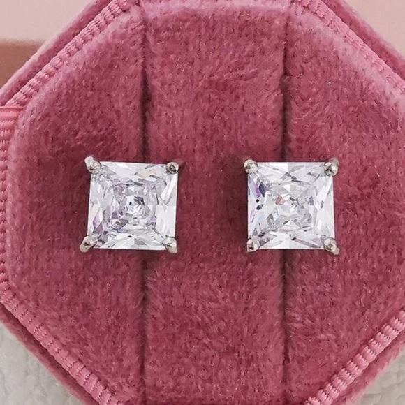 Jewelry - NEW 2.5 CT PRINCESS CUT SQUARE DIAMOND 925 STERLING SILVER STUD EARRINGS